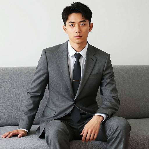 Professional Man in Grey Suit Sitting on Couch