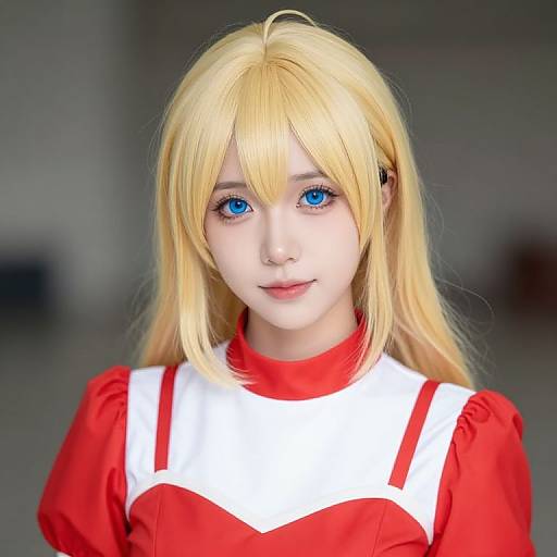 Blonde Girl in Red and White Outfit