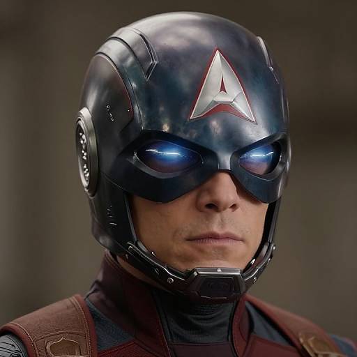 Close-up photograph of a man in a sleek, black, high-tech helmet with blue reflective visor and white 