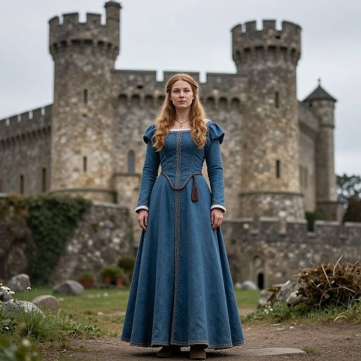 Medieval LARP Woman in Blue Dress