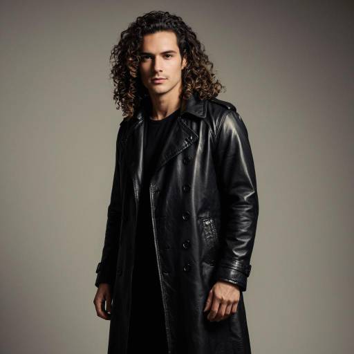 Man Wearing Black Leather Trench Coat