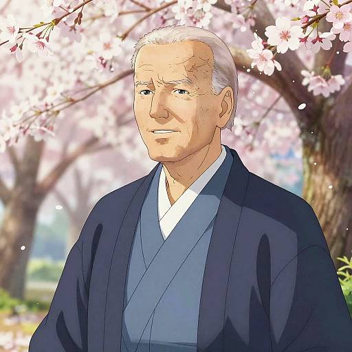 Anime Biden in Serene Cherry Blossoms