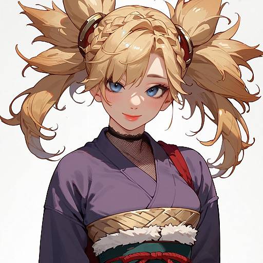 Blonde Quad-Tails Anime Screencap Purple Sash