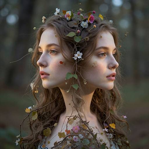 Enigmatic Woman in Nature Double Exposure