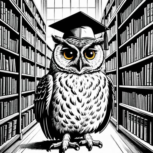 Owl with Graduation Cap in Library