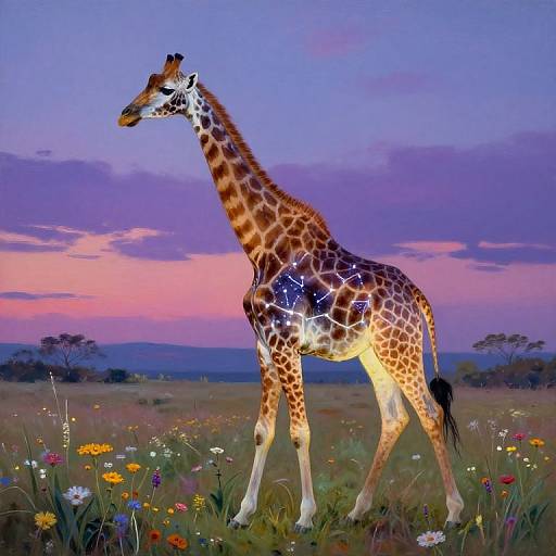 Translucent Giraffe with Glowing Constellations
