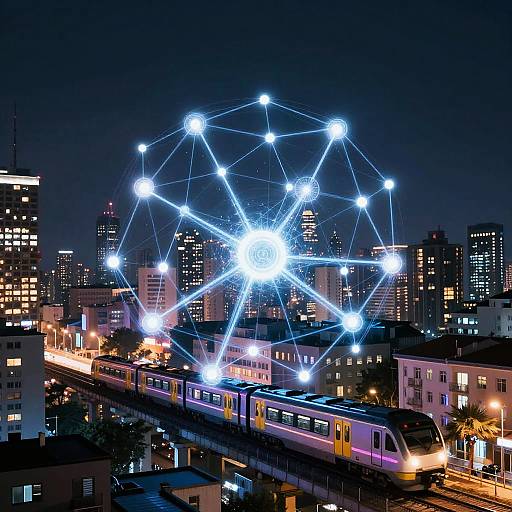 Glowing Neural Network Over Cityscape