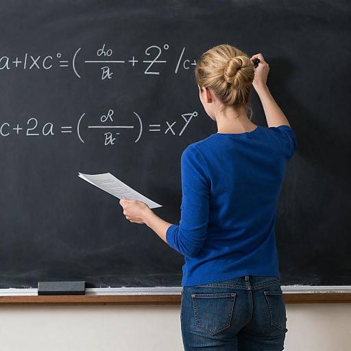 Blonde Woman Writing on Chalkboard
