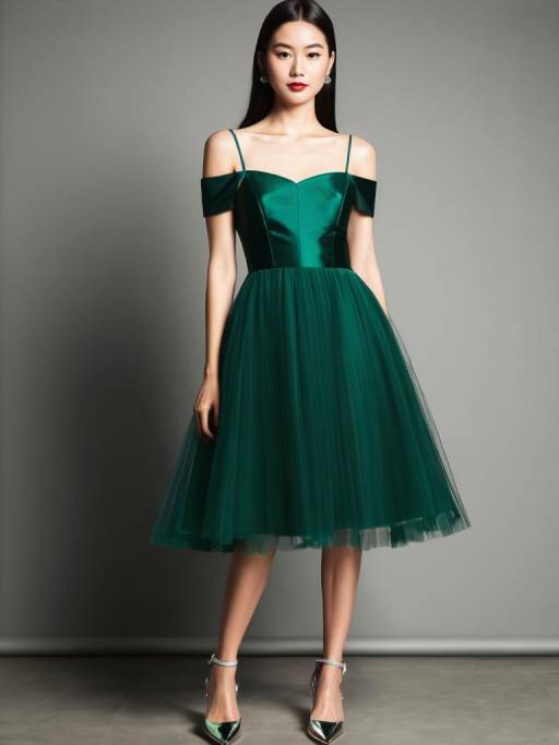 Chic Woman in Emerald Green Cocktail Dress