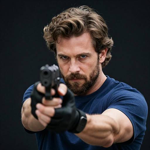 Intense Portrait of Man with Handgun