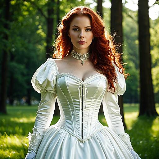 Elegant Red-Haired Woman in White Gloves