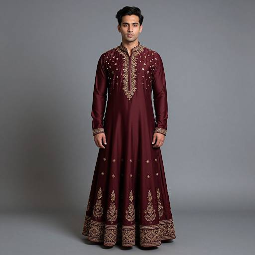 Maroon Lehenga Sherwani Male Portrait