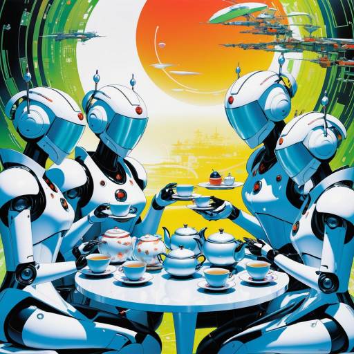 Futuristic Robots Having Tea Party
