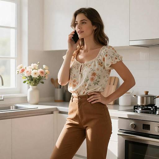 Stylish Woman in Bright Kitchen Scene