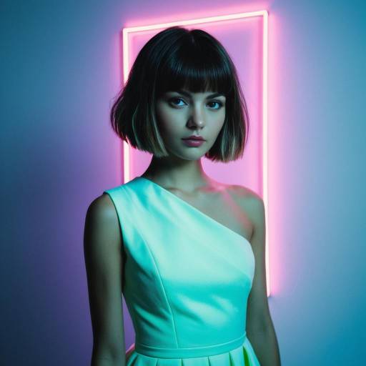 Neon Elegance: Asymmetrical Bob in Fashion