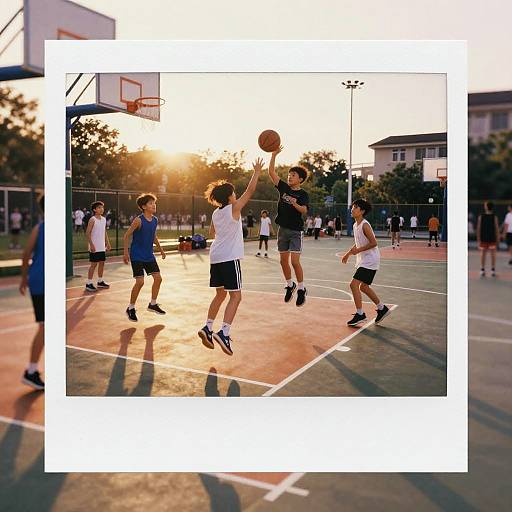 Children Playing Basketball at Golden Hour