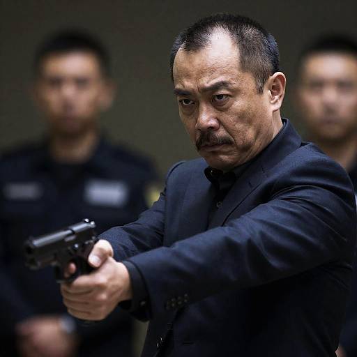 Intense Portrait of a Gun-Wielding Man