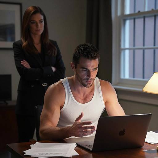 Dynamic Duo in a Dimly Lit Office