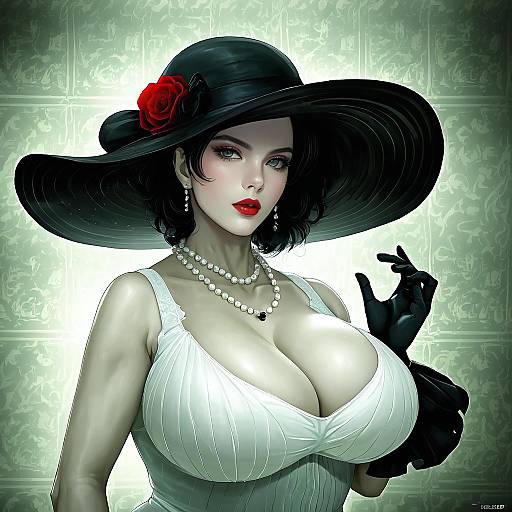 Illustration of Alcina dimitrescu, resident evil in the style of Kuria (clear trip second)