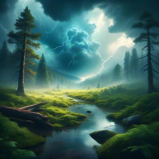 Majestic Forest Clearing with Thunderstorm