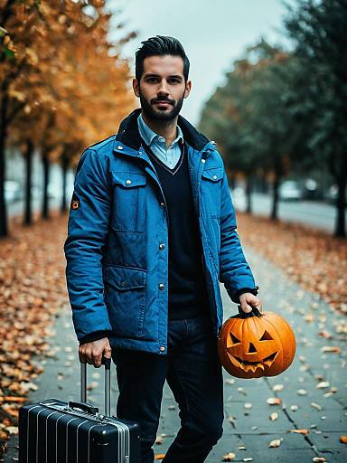 Attractive Male Halloween with Pumpkin