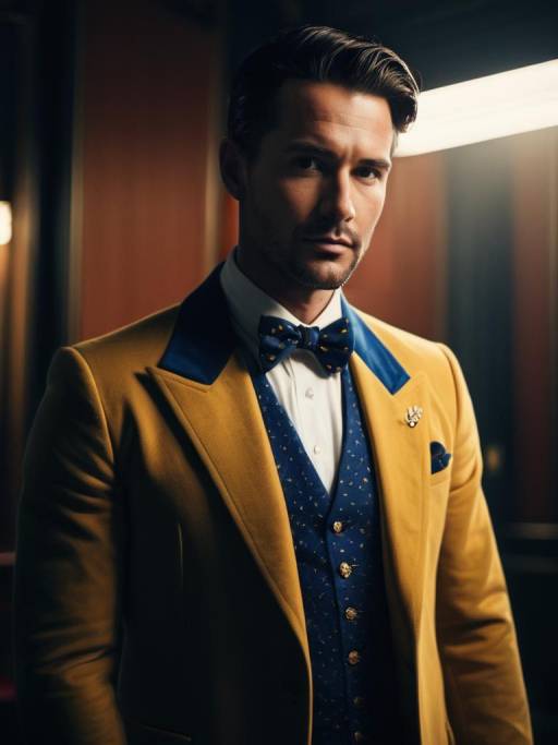 Man in Mustard Yellow and Blue Formal Suit