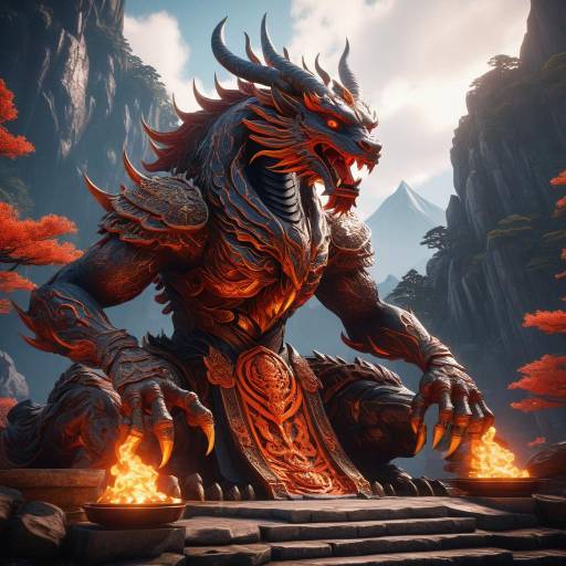 Mythical Dragon Statue in Mountain Temple