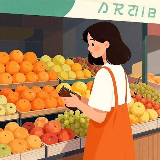 Young Woman Shopping for Colorful Fruits
