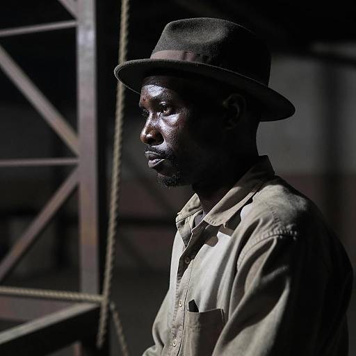 Serious Portrait in Dim Industrial Setting