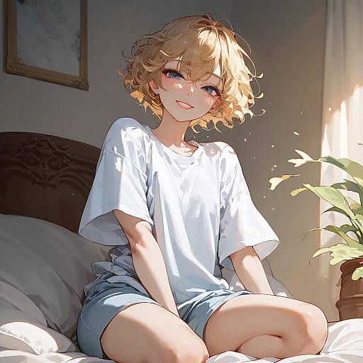 Sunlit Morning: Joyful Blonde Date