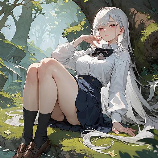 White-Haired Schoolgirl with Red Eyes