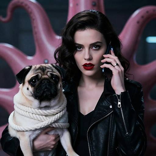 Futuristic Femme Fatale with Pug