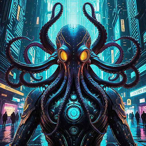Cyberpunk Octopus Cyborg in Neon City