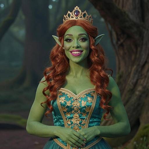 Enchanting Green-Skinned Elf in a Forest