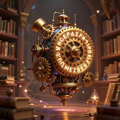 Steampunk clockwork machine with glowing 
