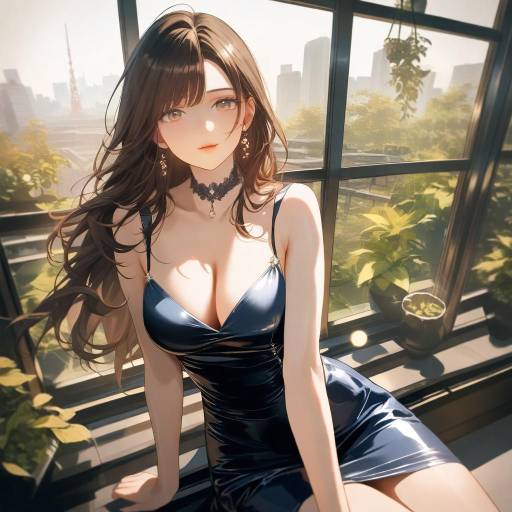 Woman in Gold Satin Dress Sitting by Window