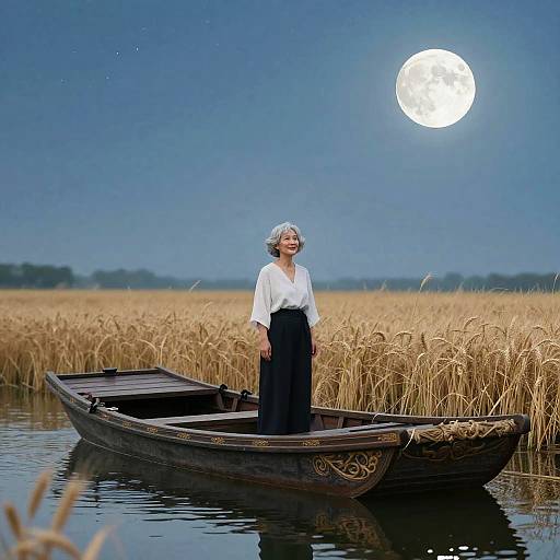 Serene Woman on Ancient Barge