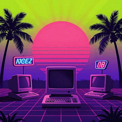 Retro 80s Synthwave Neon Horizon