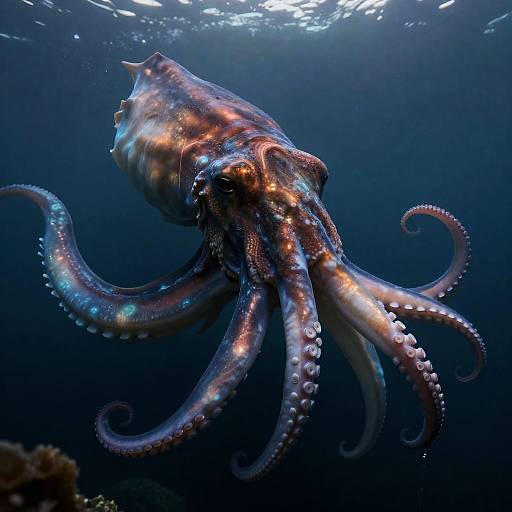Bioluminescent Kraken Underwater Close-Up
