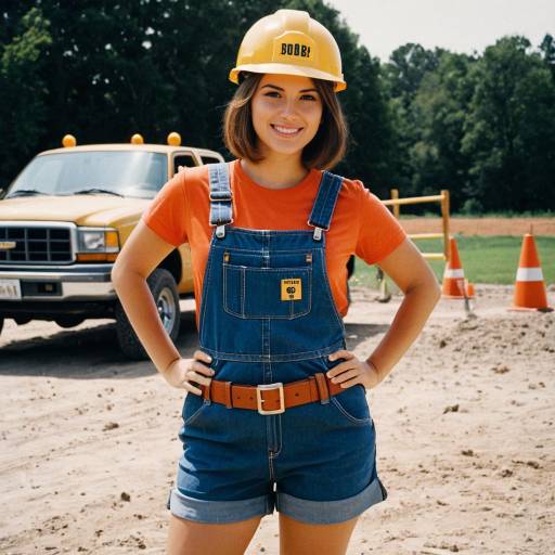 Woman in Bob the Builder Costume at Construction Site