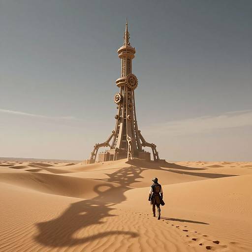 Steampunk Time Traveler in Surreal Desert
