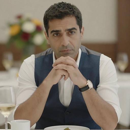 Serious Middle-Aged Man at Table