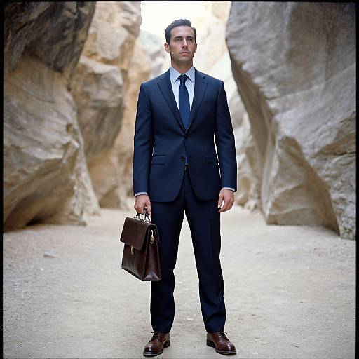 Man in Navy Suit by Canyon