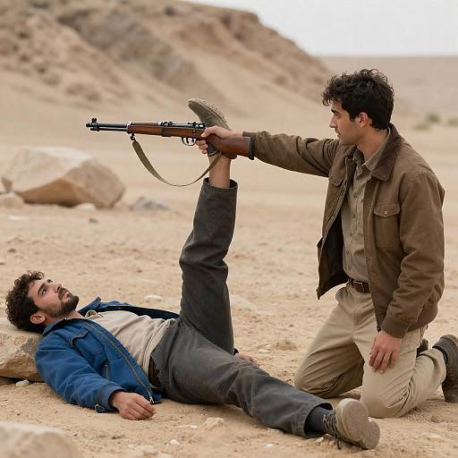 Dramatic Desert Standoff Between Two Men