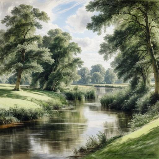 Serene Riverbank Landscape by Constable