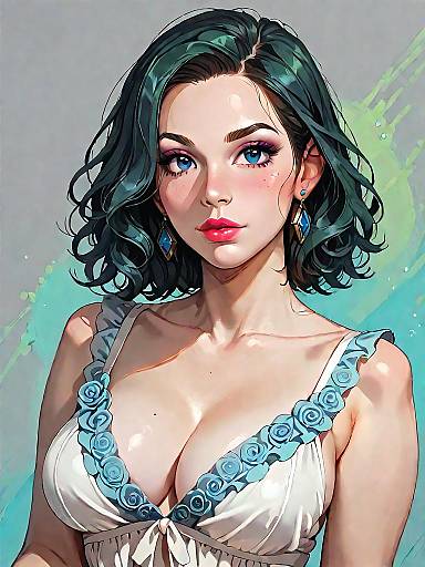 Realistic Portrait of Woman in Silk Satin Babydoll