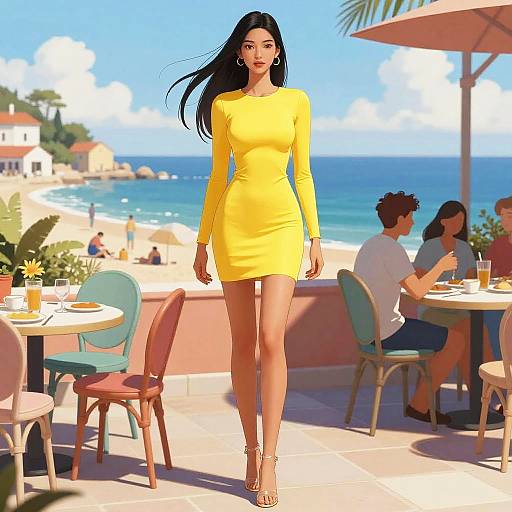 Chic Woman in Yellow Dress Brunch