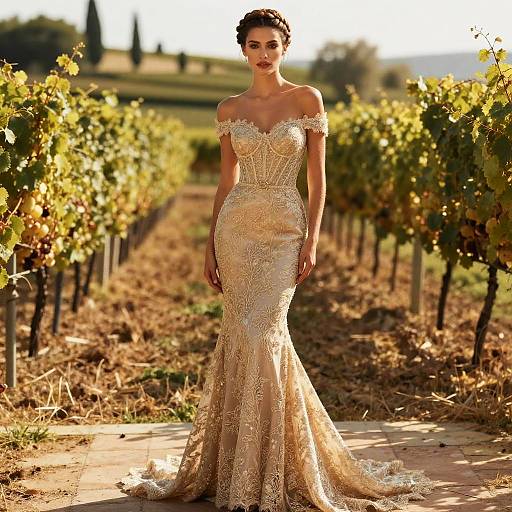 Elegant Woman in Tuscan Vineyard Gown