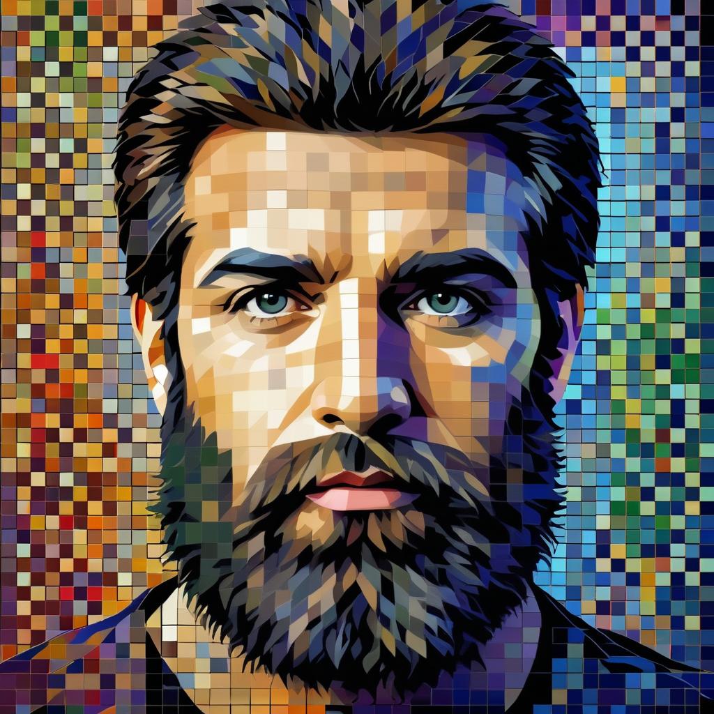 Artistic Mosaic of a Bearded Man