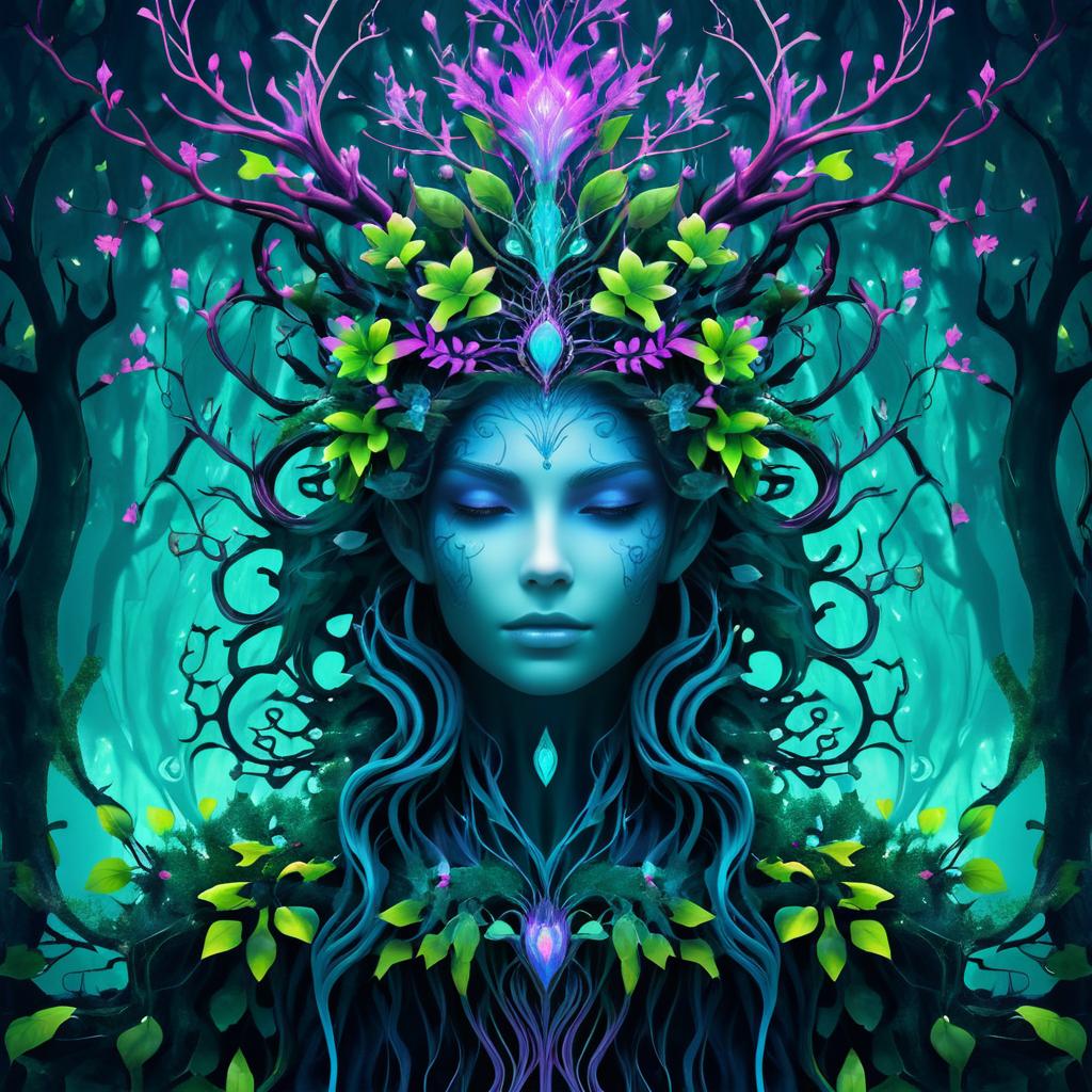 Mystical Forest Spirit in Biopunk Style